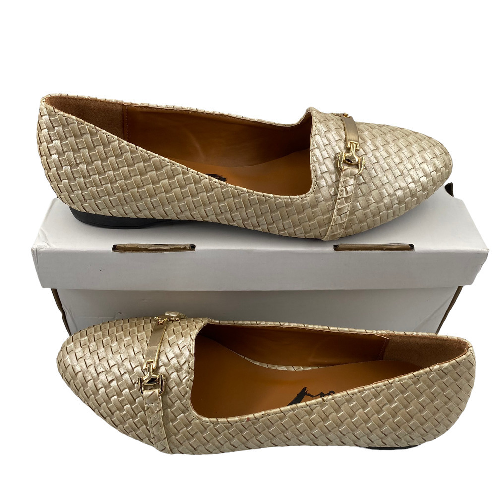 Seven7 Gigi Buckle Loafers Gold Woven NIB Sz 7.5 Slip On Shoes Women's Flats